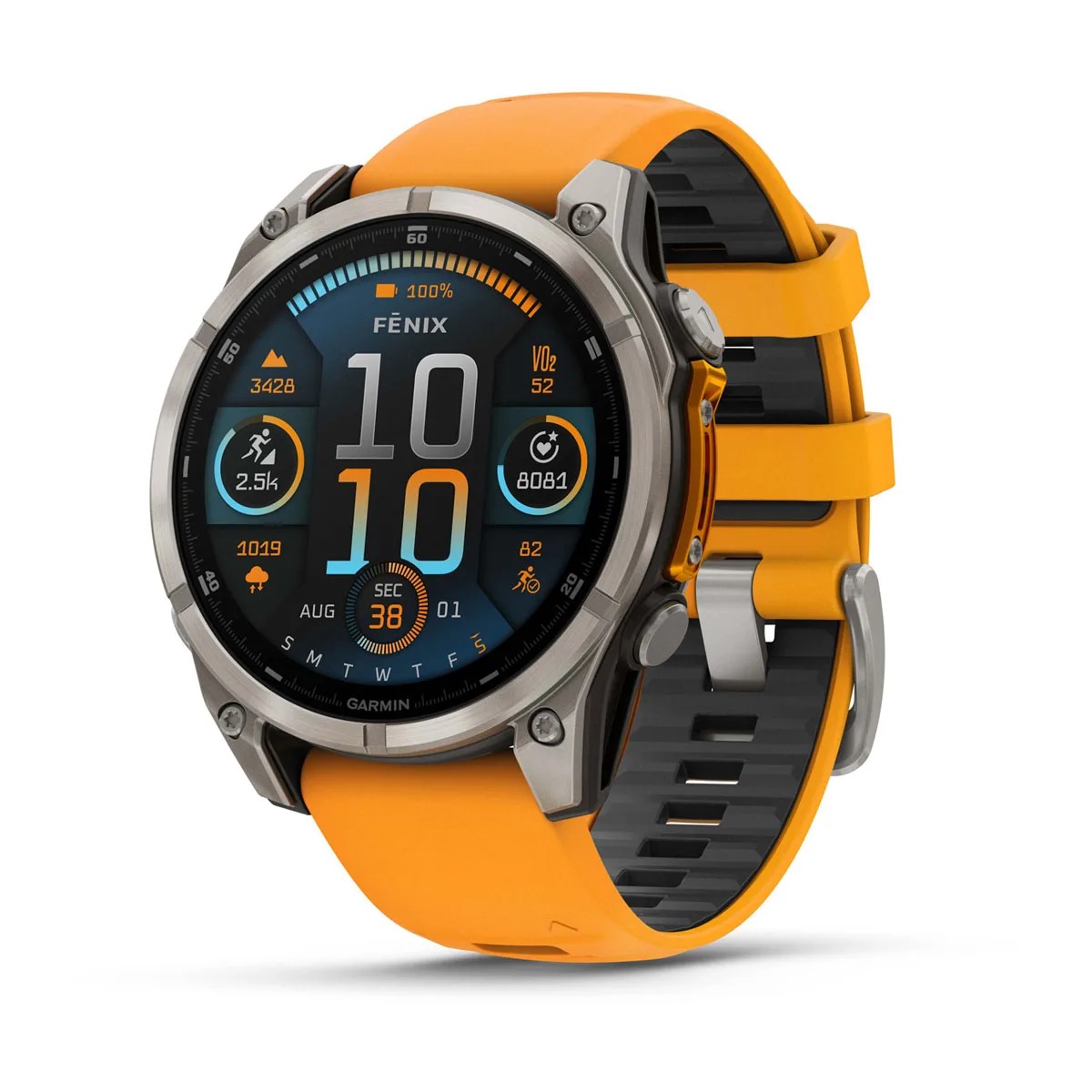Garmin Smartwatch Fenix 8 AMOLED Sapphire Titanium 47mm Spark Orange w/ Orange/Graphite Band
