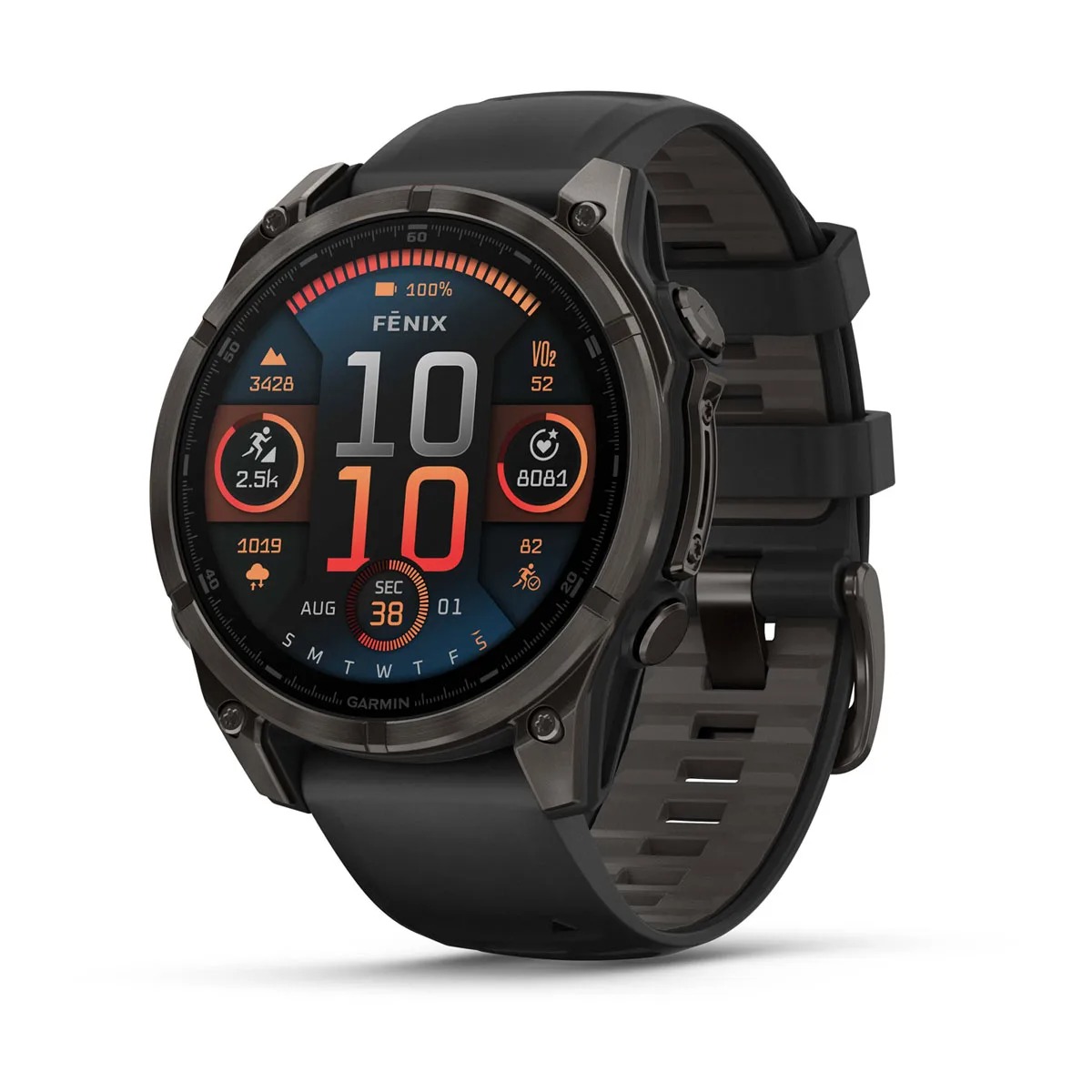 Garmin Smartwatch Fenix 8 AMOLED Sapphire Titanium 47mm Carbon Grey DLC w/Black/Pebble Band