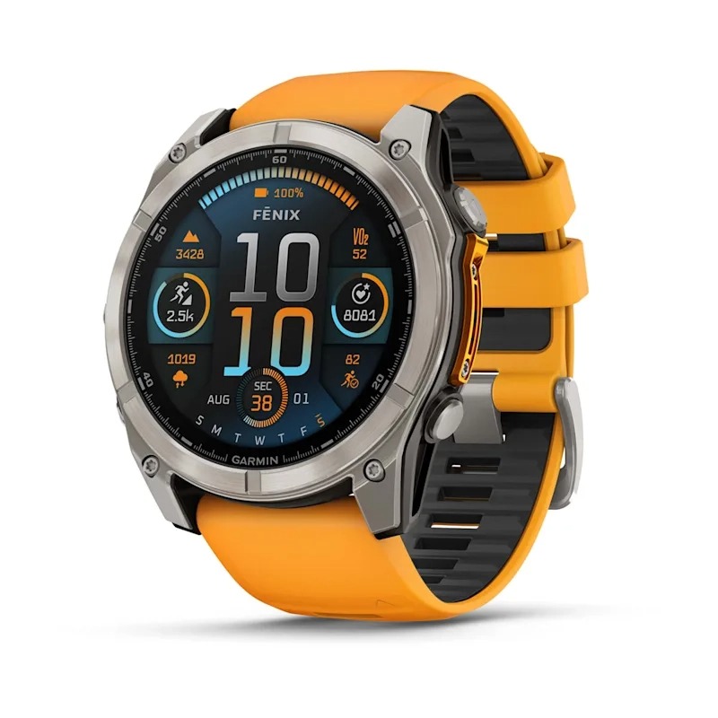 Garmin Smartwatch Fenix 8 AMOLED Sapphire Titanium 51mm Spark Orange w/Graphite Silicone Band