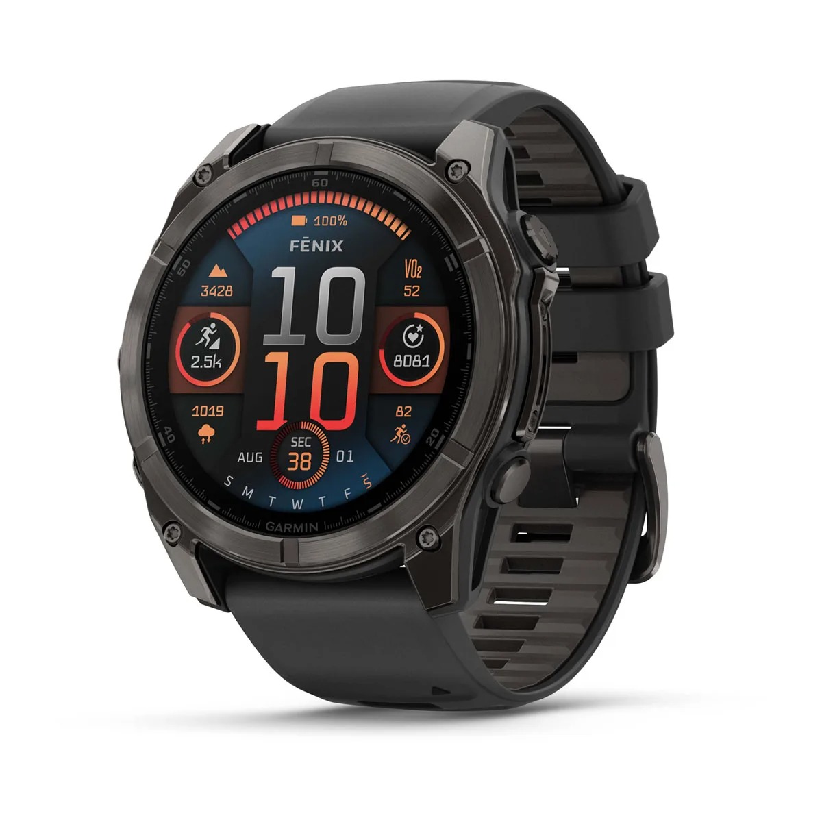 Garmin Smartwatch Fenix 8 AMOLED Sapphire Titanium 51mm Carbon Grey DLC w/Black/Pebble Band