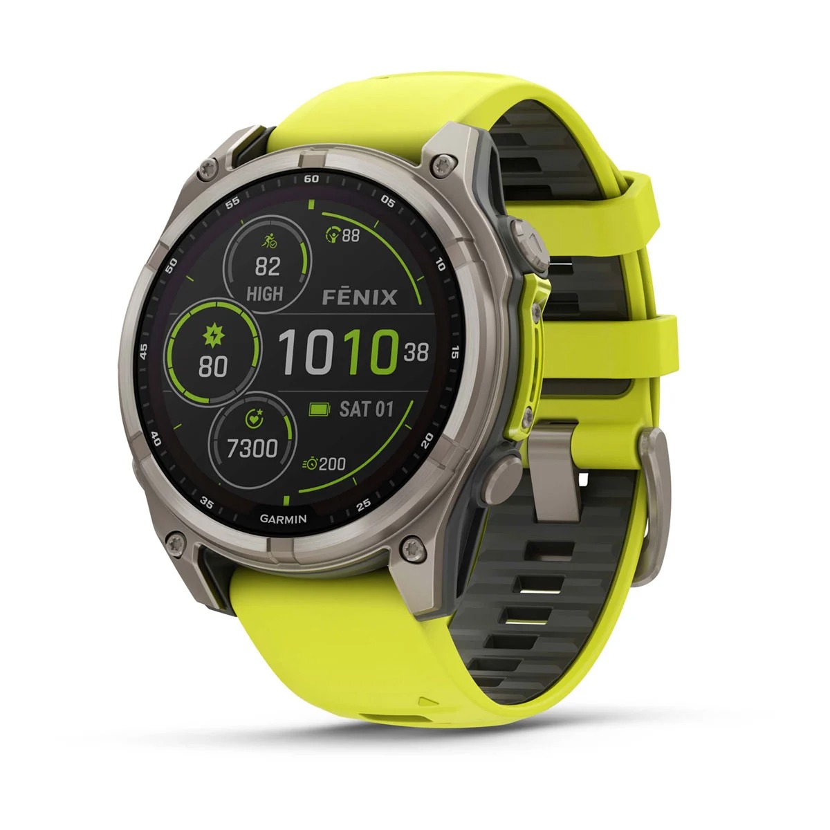 Garmin Smartwatch Fenix 8 Solar Sapphire Titanium 47mm Amp Yellow /w Graphite Silicone Band