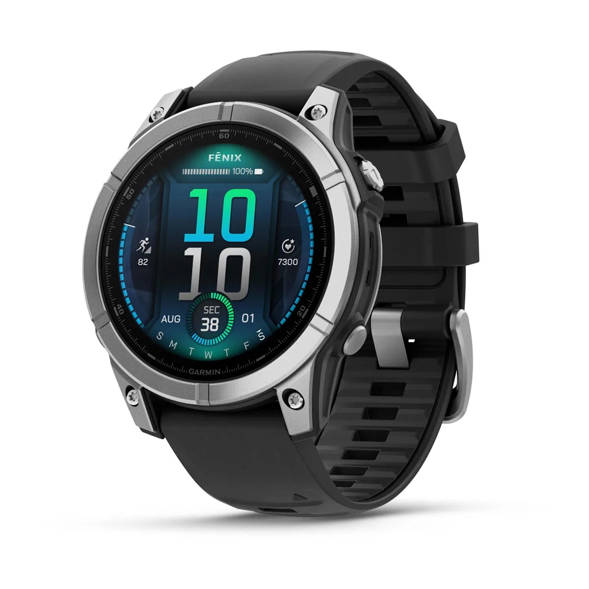 Garmin Smartwatch Fenix E 47mm AMOLED Stainless Steel w/ Black Silicone Band
