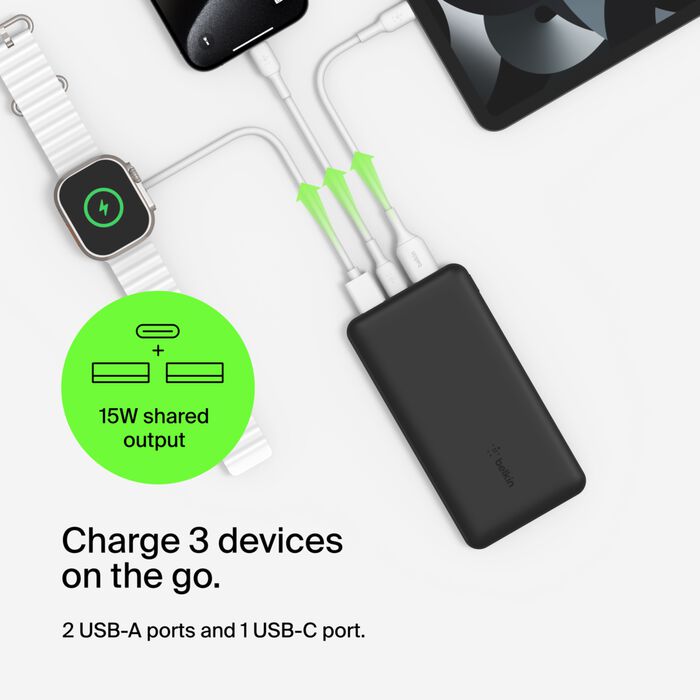 Power Bank Belkin 10K 10000mAh Type-C 15W 2x USB-A,1x Type-C Port Black