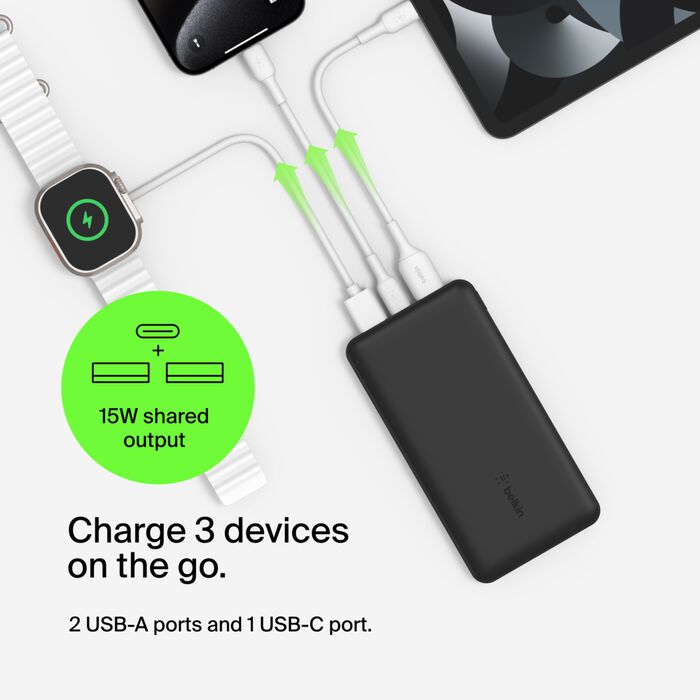 Power Bank Belkin 20K Type-C 15W 2x USB-A,1x Type-C Port Black