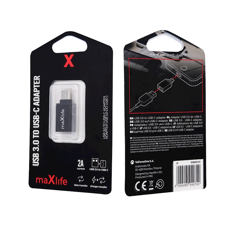 Adapter USB3.0 Type-C to Type-A Maxlife Black