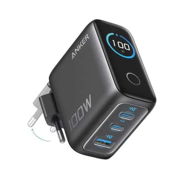 USB Universal Power Charger Anker Nano 100W (3 Ports, Smart Display) Black