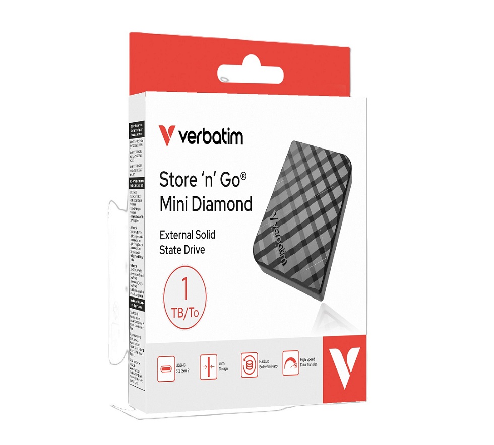 SSD External Verbatim Store 'n' Go Mini Diamond 1 TB USB-C 3.2 Gen 2 Black