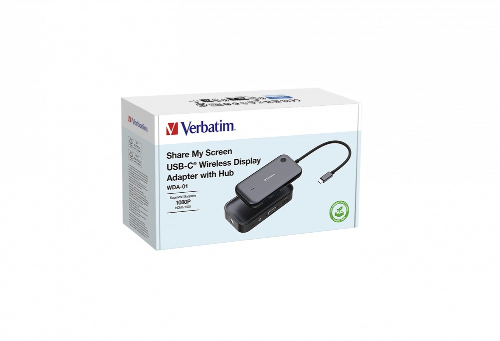 Adapter Verbatim USB-C Wireless Display with USB Hub w/Card Reader Share My Screen FullHD 1080P