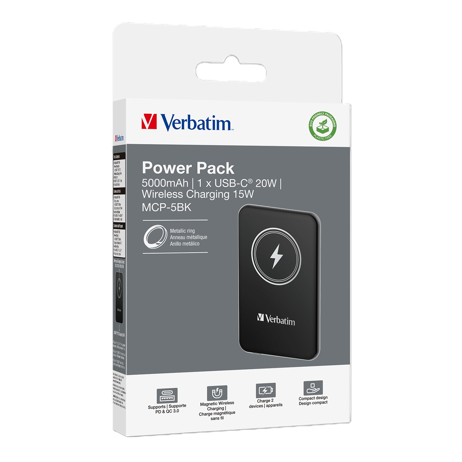 Power Bank Verbatim Charge'N'Go Magnetic Wireless 5000mAh Black