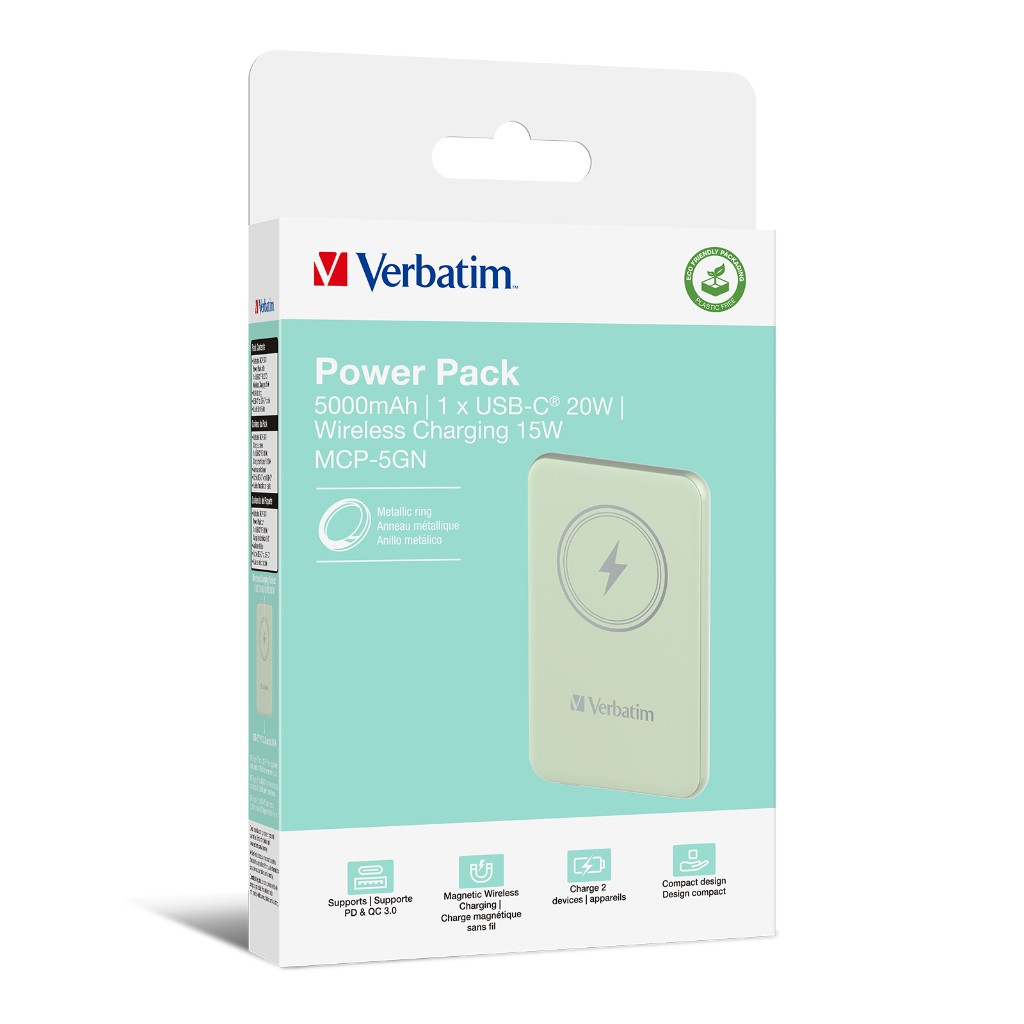 Power Bank Verbatim Charge'N'Go Magnetic Wireless 5000mAh Green