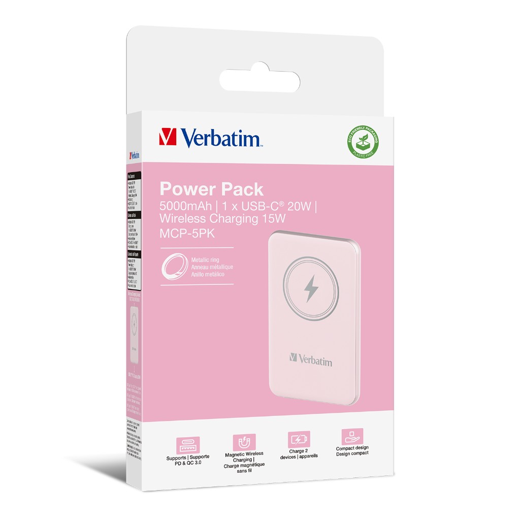 Power Bank Verbatim Charge'N'Go Magnetic Wireless 5000mAh Pink