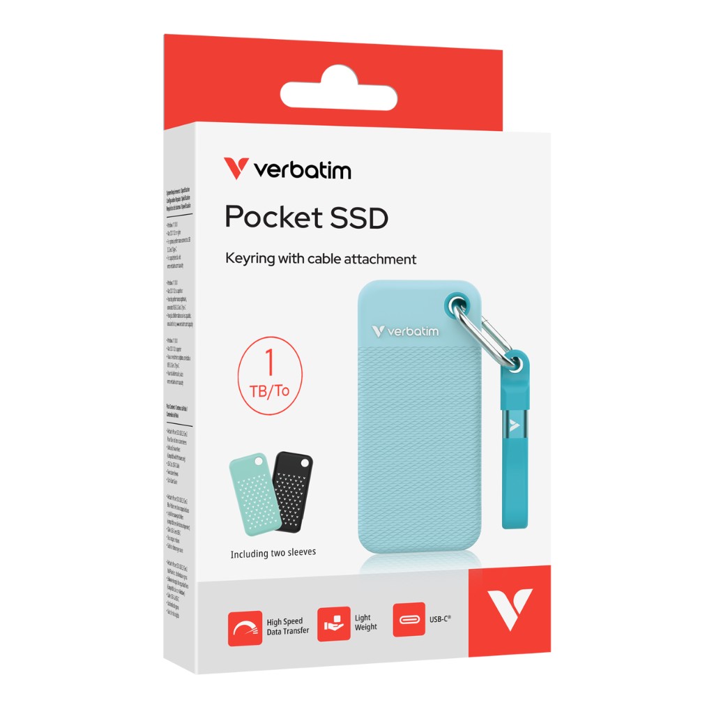SSD External Verbatim Pocket Keyring With Cable Attachment Colour Edition 1TB Polar Blue