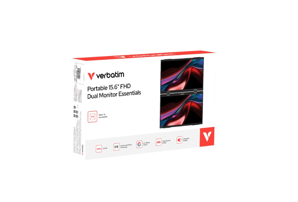 Monitor 15.6” Verbatim Portable Dual Full HD, IPS, USB-C,USB,HDMI,Speakers