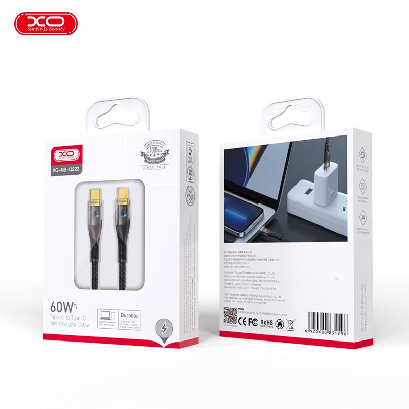 Cable Type-C to Type-C 1m 60W XO NB-Q223B Clear