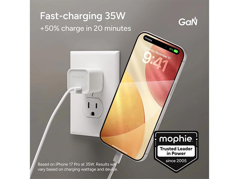 USB Universal Power Charger ZAGG Mophie 35W USB-C GaN White