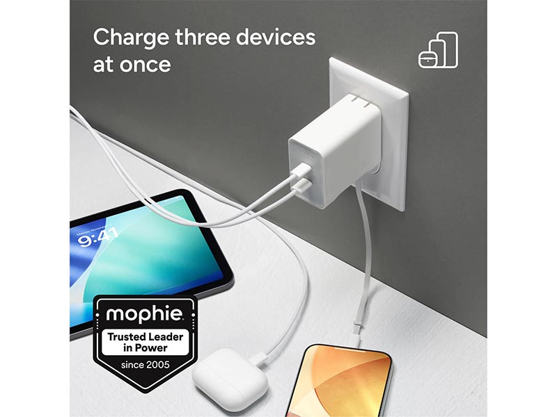 USB Universal Power Charger ZAGG Mophie Speedport 67W Dual USB-C Retractable Cable GaN White