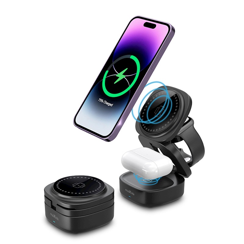 Wireless Charger Maxlife MWXC-06 Magnetic 15W 3in1 Black