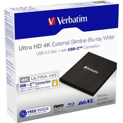 DVD RW BluRay External Verbatim Ultra HD 4K USB3.1/USB-C Rewriter