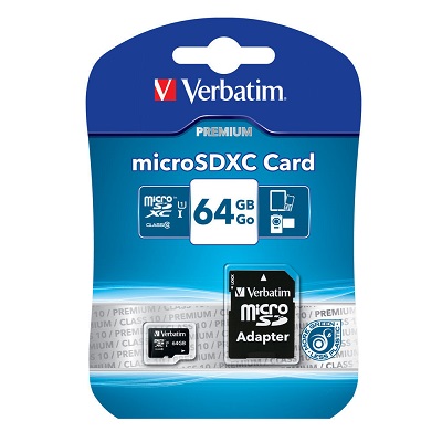 Secure Digital Micro Verbatim 64GB SDXC Ultra High Speed I Class10 w/Adapter