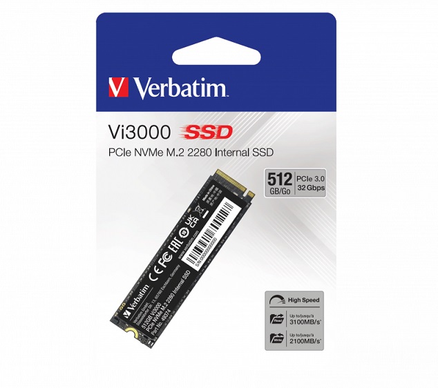 SSD M.2 Verbatim Vi3000 NVMe 512GB PCIe 3.0 x4 3100/2200 MB/s - Анхоч