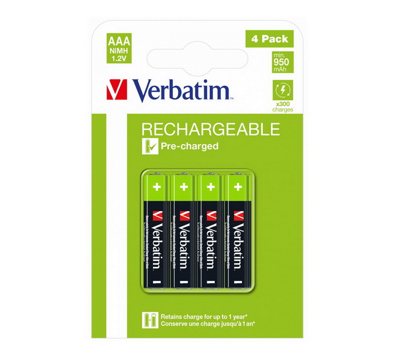 Batteries 950mAH Rech. NI-MH AAA 4pack Verbatim