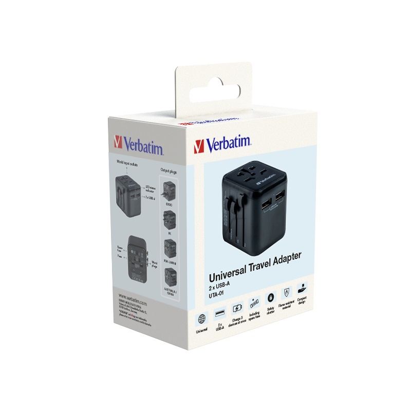 Universal Charger Travel Adapter UTA-01 Verbatim 2xUSB-A ports