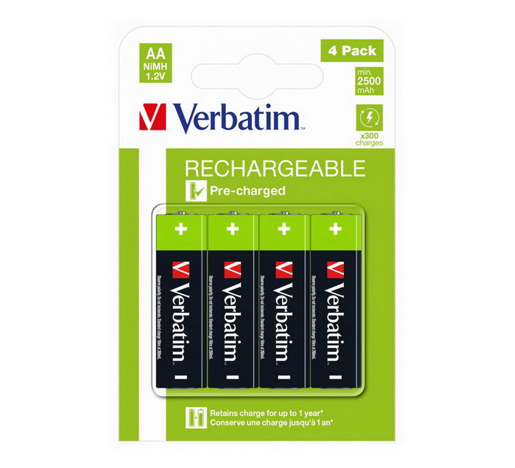 Batteries 2500mAH Rech. NI-MH AA 4pack Verbatim