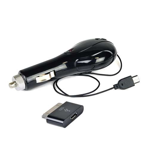 USB Universal Car Charger ZipKord 510CMIX 1.0A Retractable Micro USB w/30-Pin Dock Connector