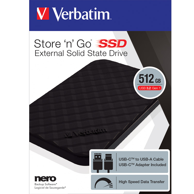 SSD External Verbatim Store 'n' Go 512GB USB 3.2 Black