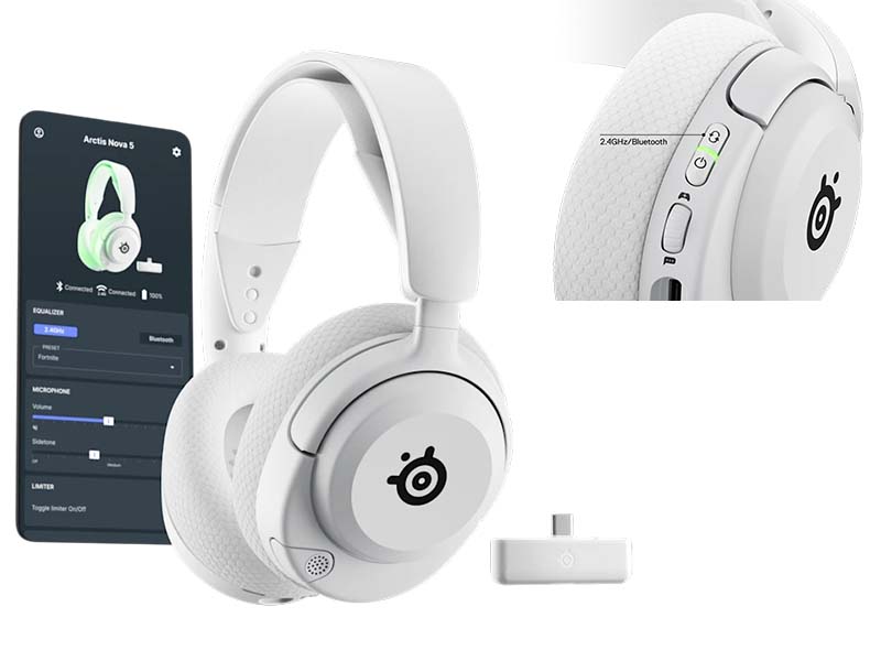 Headphones SteelSeries Arctis Nova 5X Wireless Gaming Noise Cancelling RGB USB-C ClearCast Mic White