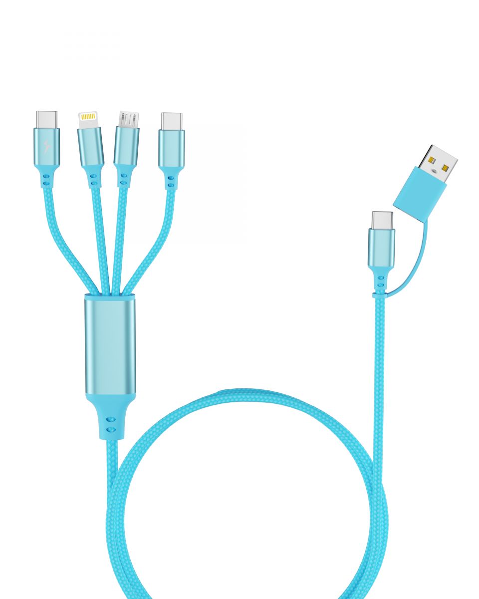 Cable 6in1 USB-A/Type-C to Type-C, Lightning, Type-C PD60W 1.2m MeanIT Blue
