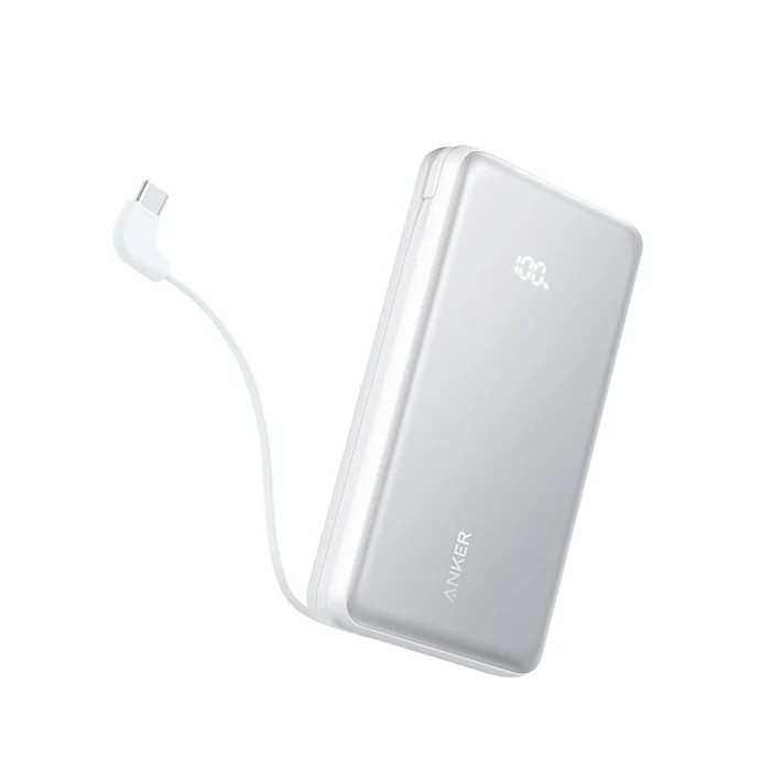 Power Bank Anker Zolo 20K, 22.5W, (Built-In USB-C Cable) White -