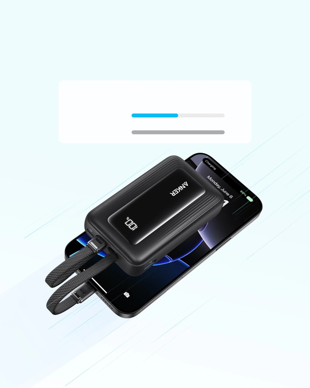 Power Bank Anker Zolo 10K, 35W, (Built-In Dual USB-C Cable) Black