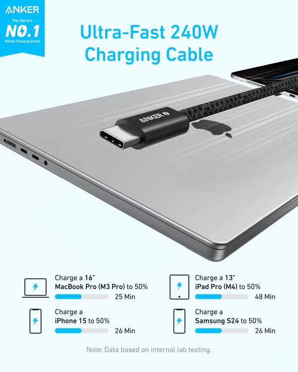 Cable USB 2.0 Type-C to Type-C 1m Anker Zolo 240W Black
