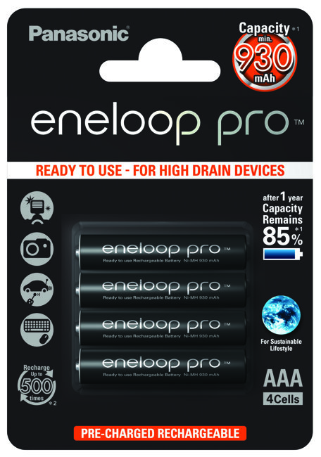 Batteries Panasonic Eneloop PRO Rechargable AAA 4 pack 930mAh