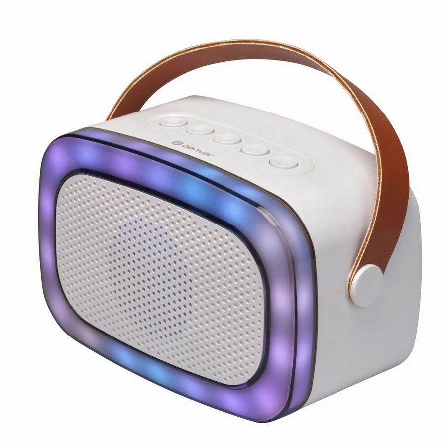 Speaker Denver BTM-610 Mini Party KARAOKE w/BT, Microphone. microSD, USB, AUX-IN, LED White