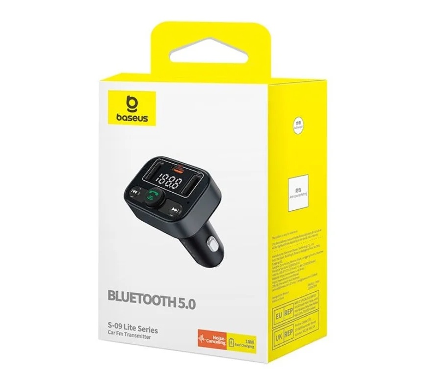 Wireless Bluetooth FM Transmitter Baseus S-09 Lite Hands Free/Dual Charger w/LCD Display, SD Card