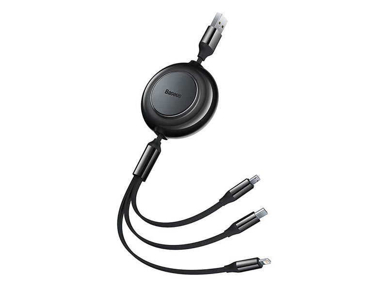 Cable 3in1 USB 2.0 Type-A to Micro USB, Type-C & Lightning 1.1m Retractable Baseus PD 66W Black