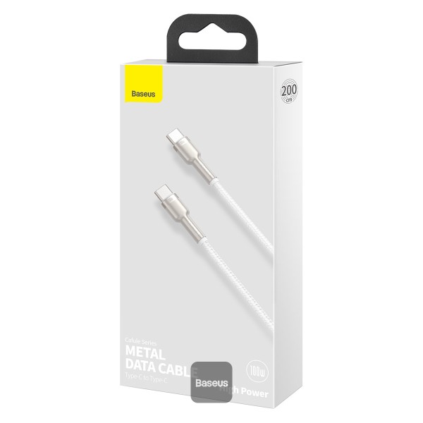Cable USB 2.0 Type-C to Type-C 2m Baseus Cafule Series PD 100W Metal White