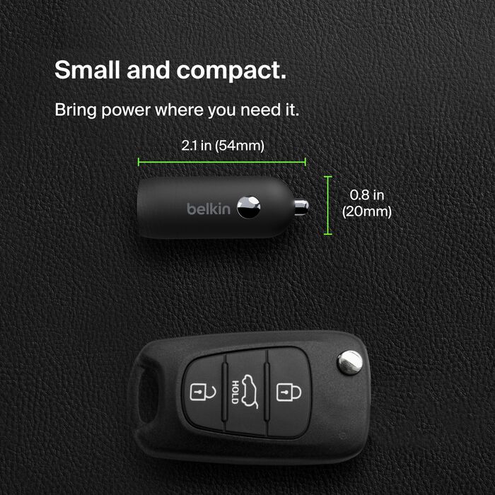 USB Universal Car Charger Belkin Mini 30W PD USB Type C w/ USB-C Cable