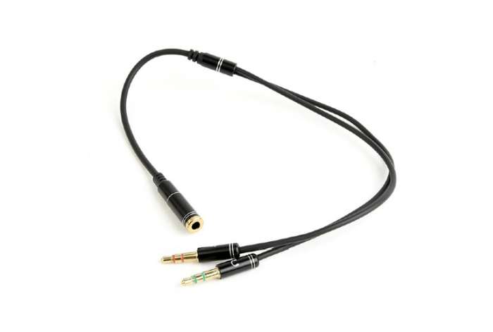 Cable Stereo Socket 3,5mm 4pin to Double Stereo Plug 3,5mm 0.2m audio Gembird Black Metal Connectors