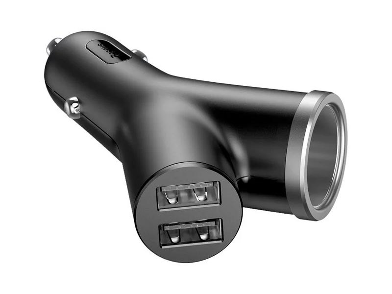 USB Universal Car Charger Baseus Y Type 2xUSB Type-A 3.4A Black