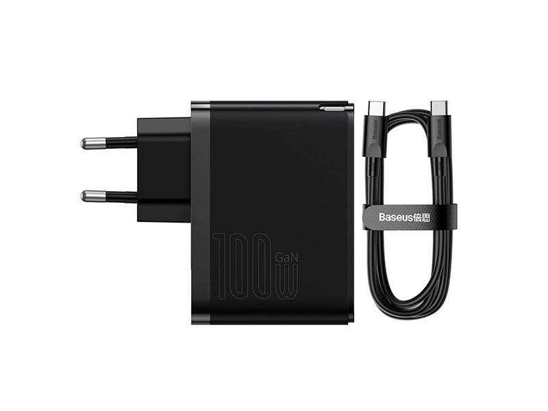 USB Universal Power Charger Baseus GaN5 Pro PD 100W USB-A + Type-C Black w/Cable