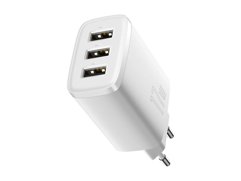 USB Universal Power Charger Baseus Compact 3xUSB-A White