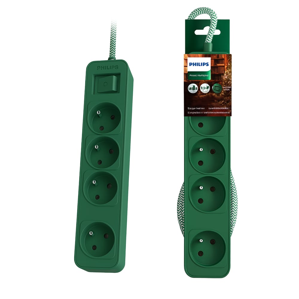 Power Protector Philips 1.5m 4 Sockets Green