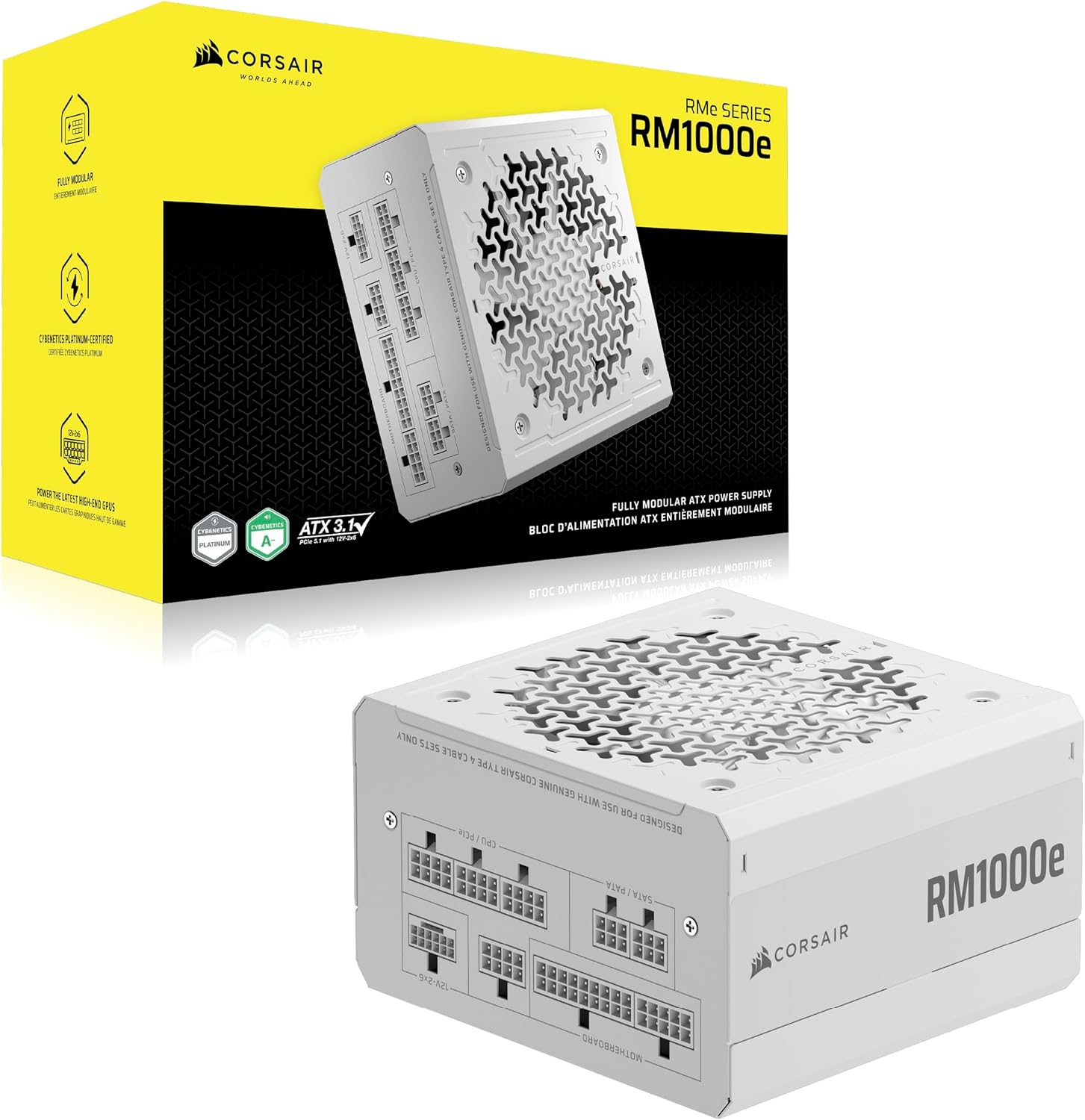 PSU 1000W Corsair RM1000e 2025 80 Plus Gold Fully Modular, PCIe Gen 5.1, Intel ATX 3.1 White