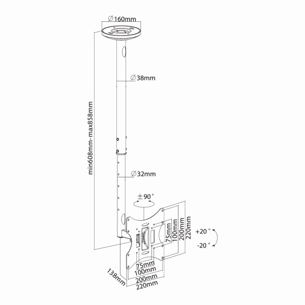 TV Ceiling Mount SBOX 23"-43" w/Tilt & Swivel