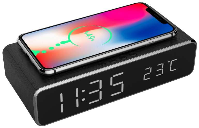 Digital Alarm Clock Gembird w/Wireless Charger and Thermometer Black