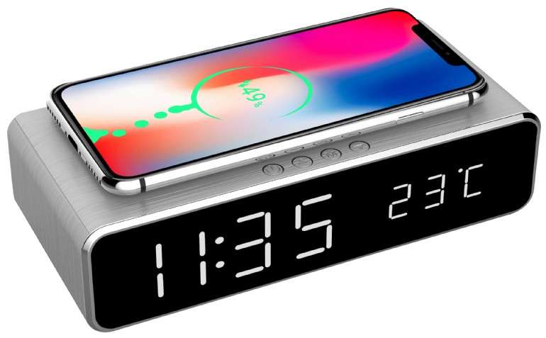 Digital Alarm Clock Gembird w/Wireless Charger and Thermometer Silver