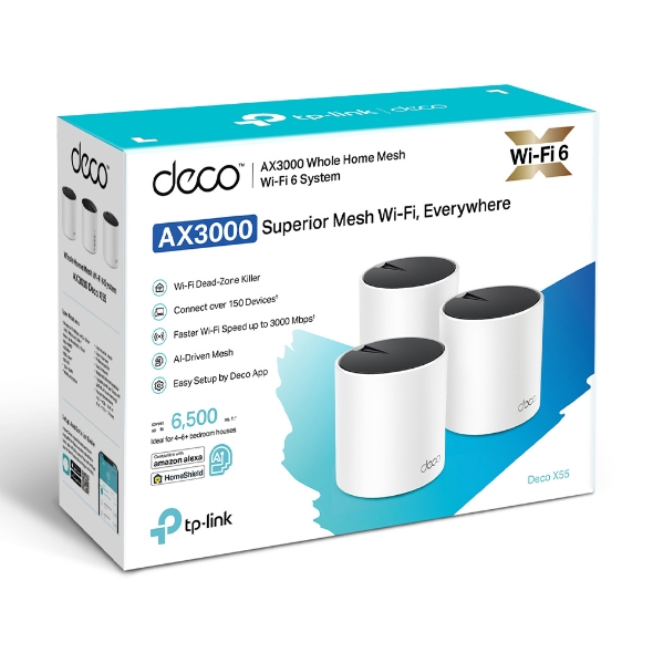 TP-Link Wireless AX MESH Deco X55 3000Mbps Dual Band Router 3-Pack